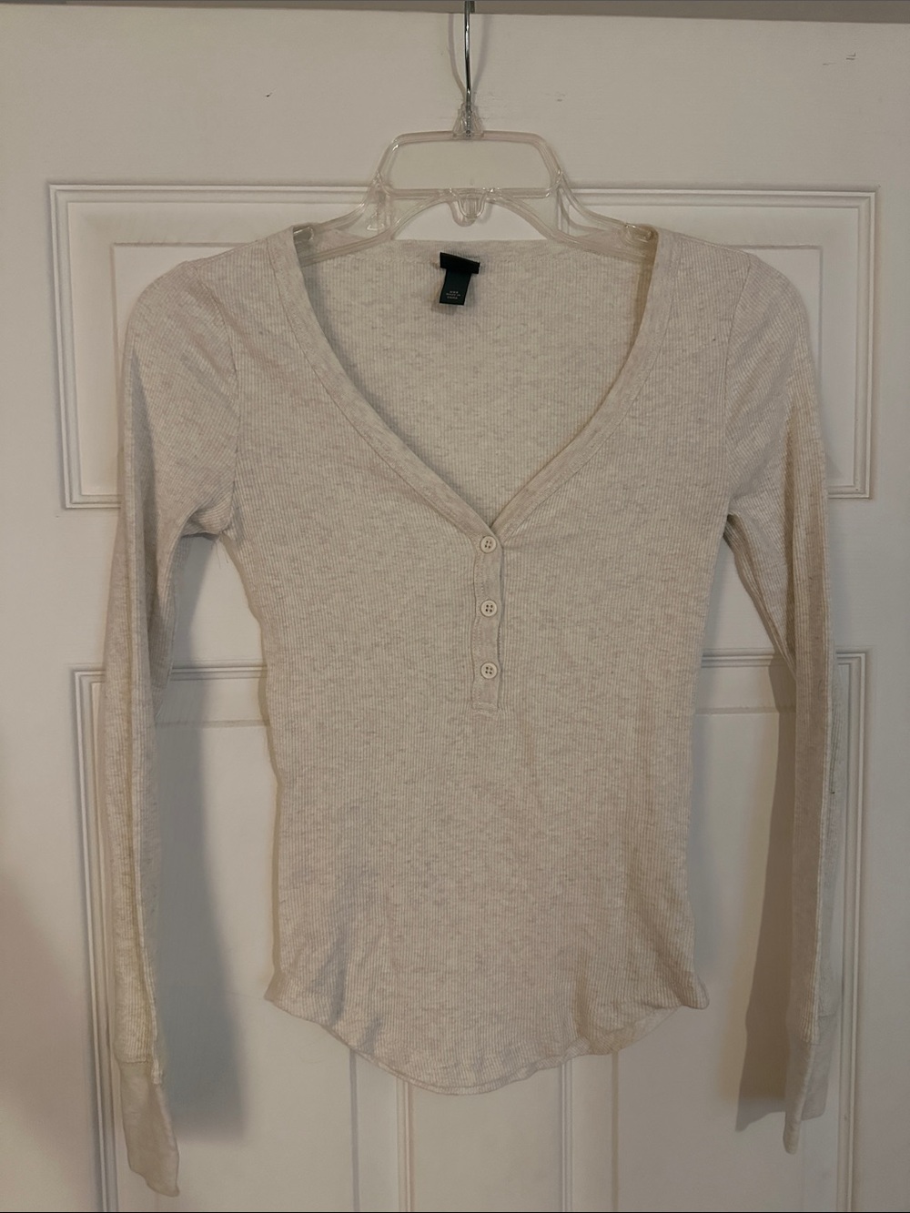 Oatmeal Ribbed Henley Long-Sleeve Top